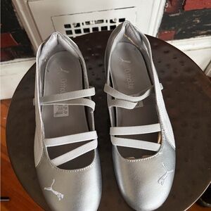 Puma Silver Metallic Ballet Flats with Triple Elastic Straps